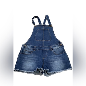 Gogo Jeans Bib Shortalls Distressed Hem Stretch‎ Junors  Size 11 Medium Wash